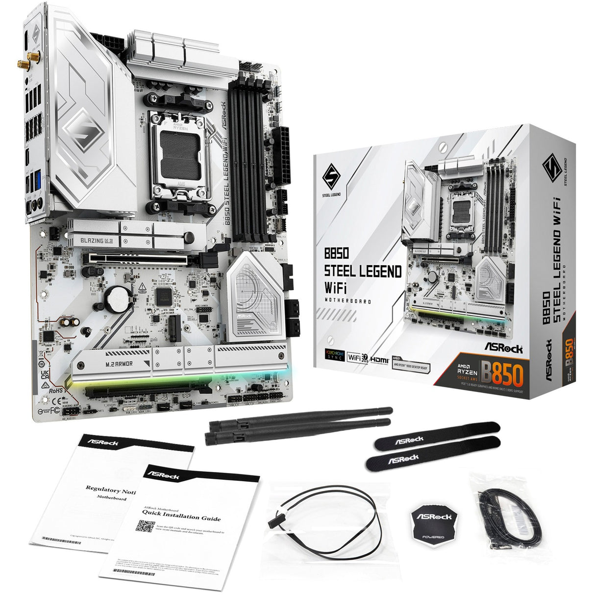 Asrock B850 Steel Legend WiFi Socket AM5 bundkort (RAID, 2,5 GB-LAN, WiFi 7, BT, lyd, ATX)