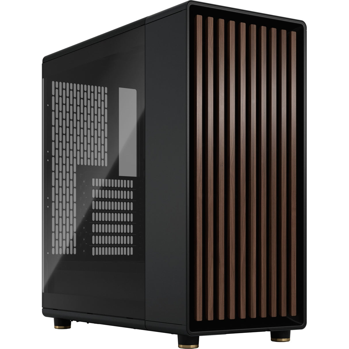 Fractal design nord midi tårnhus (sort træ farve | 2x USB-A | 1x USB-C | hærdet glas)