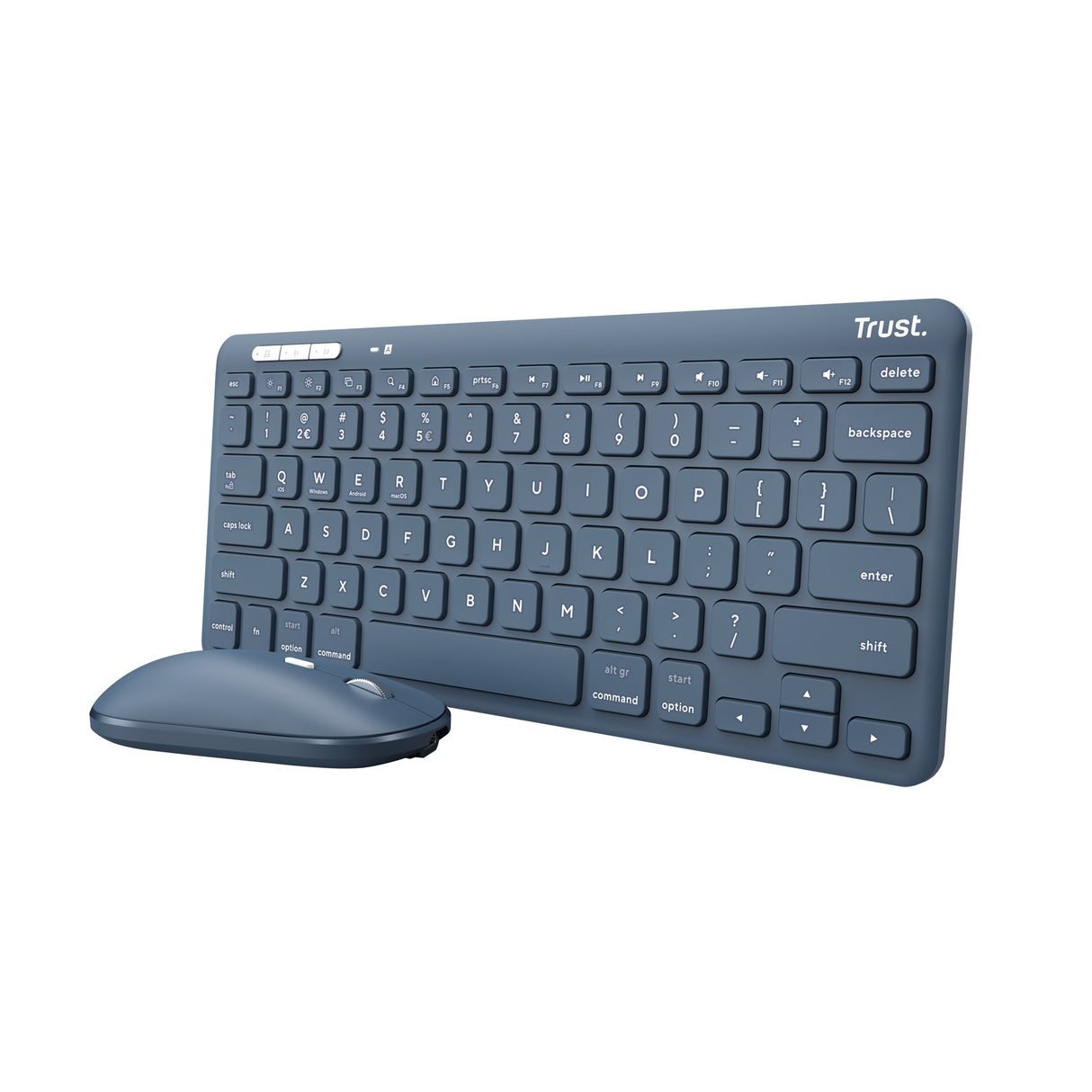 Trust Lyra trådløs tastaturmus til flere enheder, skrivebordssæt (blå, amerikansk layout, saksekontakter, 800 - 1.600 dpi, 2,4 GHz USB, Bluetooth, 65 %)