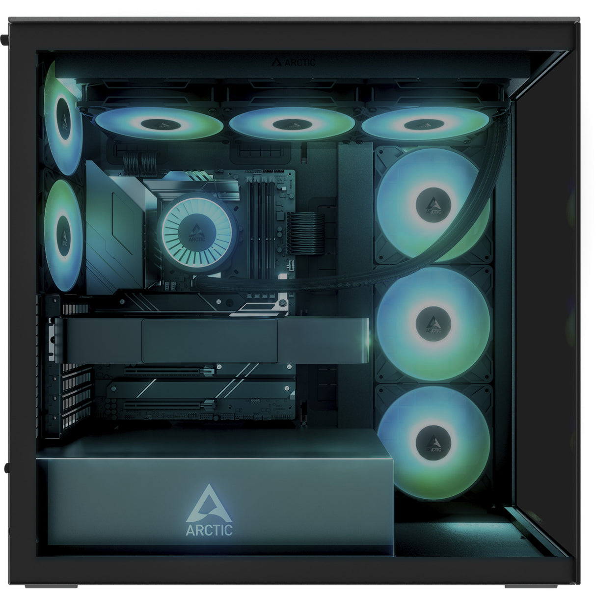 Arctic xtender midi tårnhus (sort (mat) | 2x USB-A | 1x USB-C | RGB | hærdet glas)