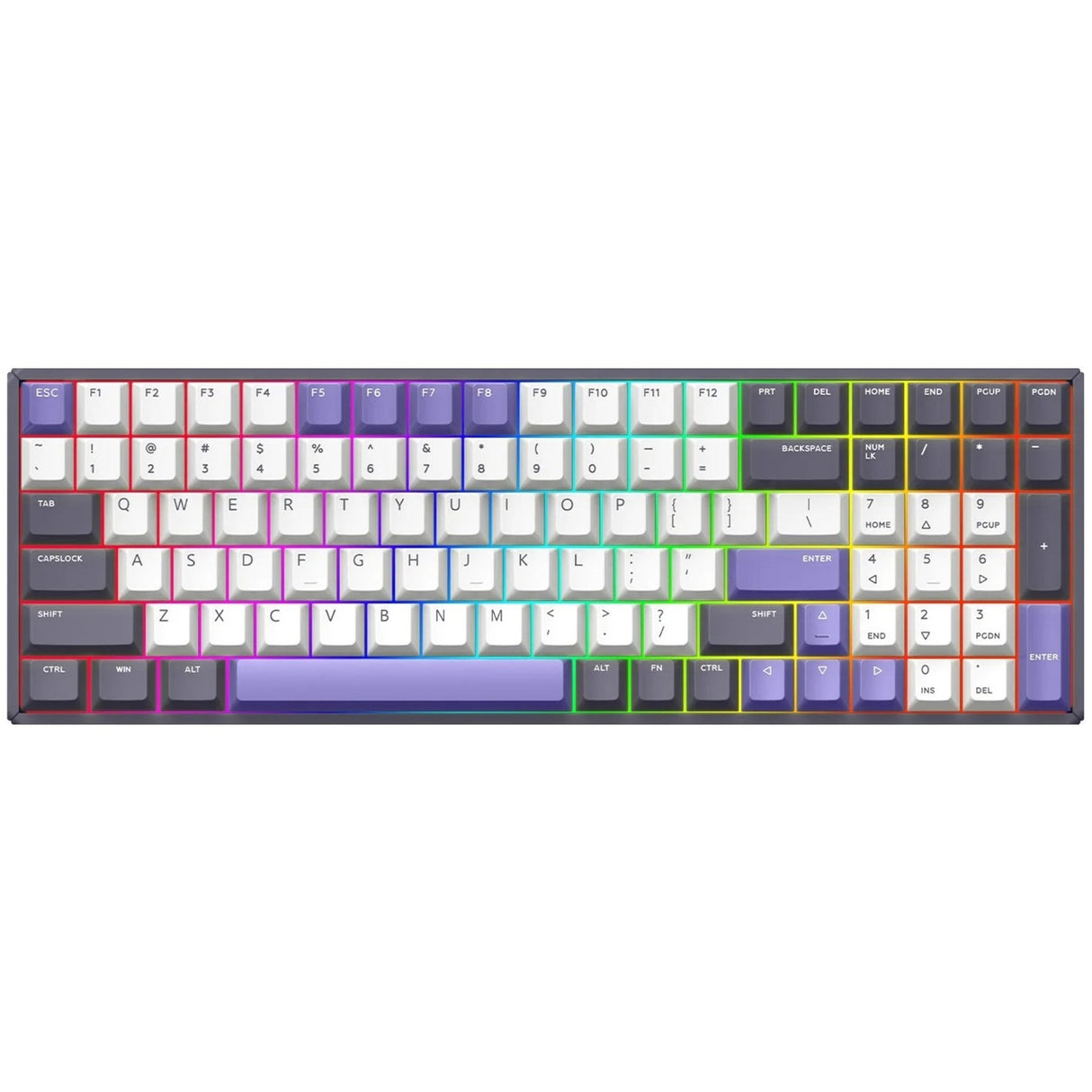 Iqunix f97 lavandin trådløst mekanisk tastatur (lavendel, us-layout (qwerty), cherry mx silent red, 96%, rgb-lysdioder, hot-swappable, pbt, 2.4ghz | bluetooth 5.1 | usb-c)