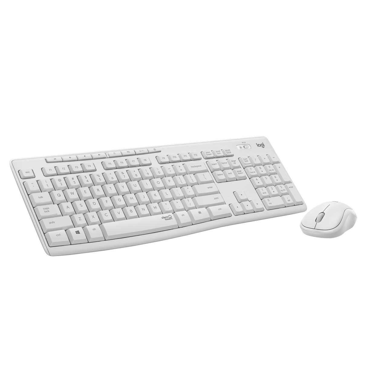 Logitech mk295 lydløst trådløst tastatur og mus combo desktop sæt (grå, us-international layout (qwerty), 100%)
