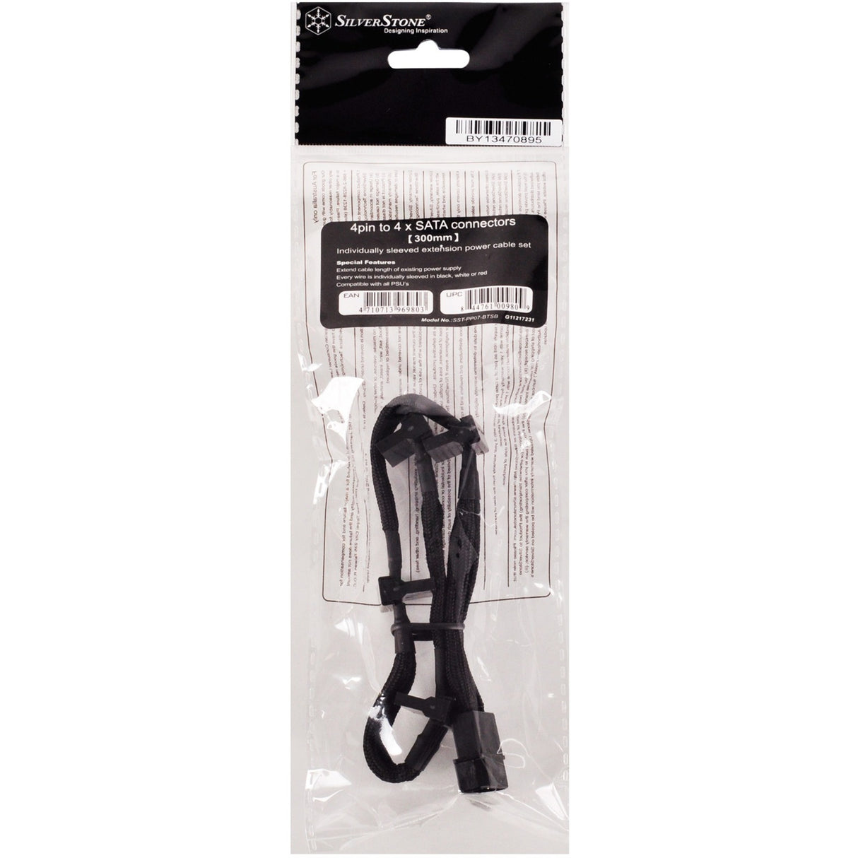 Silverstone-adapter 4-benet molex > 4x 15-benet sata (sort, pp07-btsb)