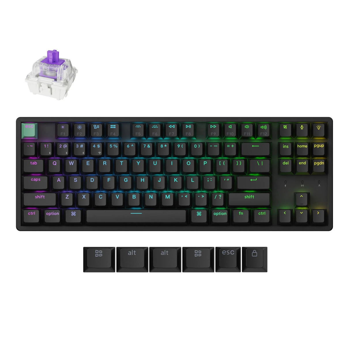 Keychron k8 he-j1 rgb mekanisk tastatur (sort, us-layout (qwerty), gateron dobbeltskinne magnetisk tåge, 80% (tkl), rgb lysdioder, cherry double-shot pbt, hot swap, usb-c | 2,4 ghz | bluetooth 5.1)