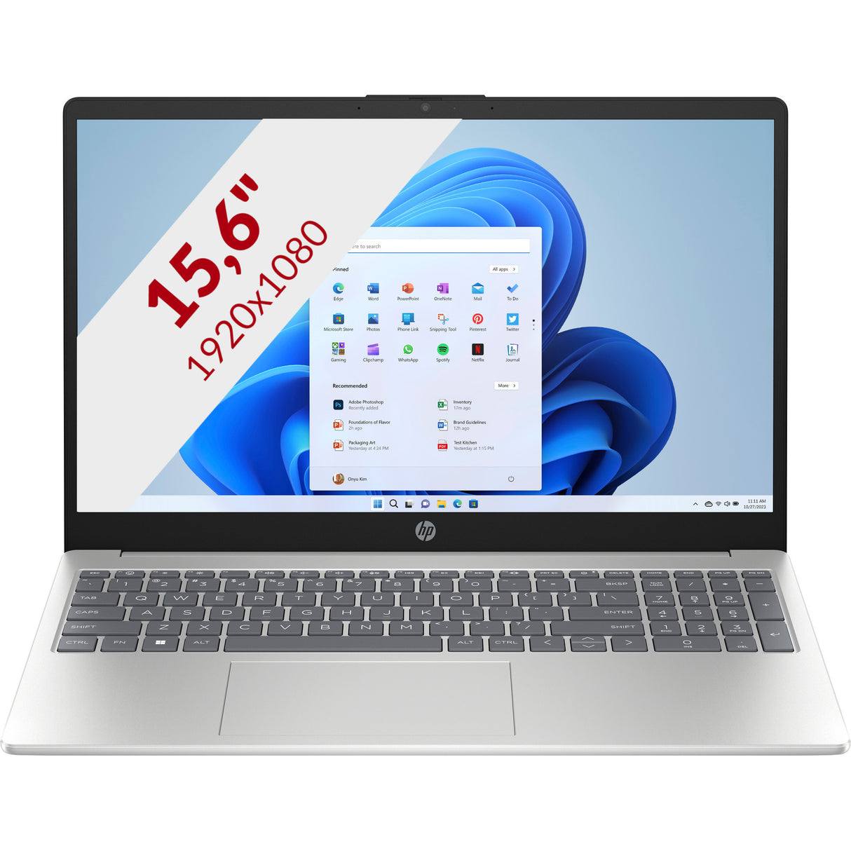 Hp 15-fc0052nd (bn6l1ea) 15.6 bærbar (sølv | ryzen 5 7520u | radeon grafik | 8 gb | 512 gb ssd)