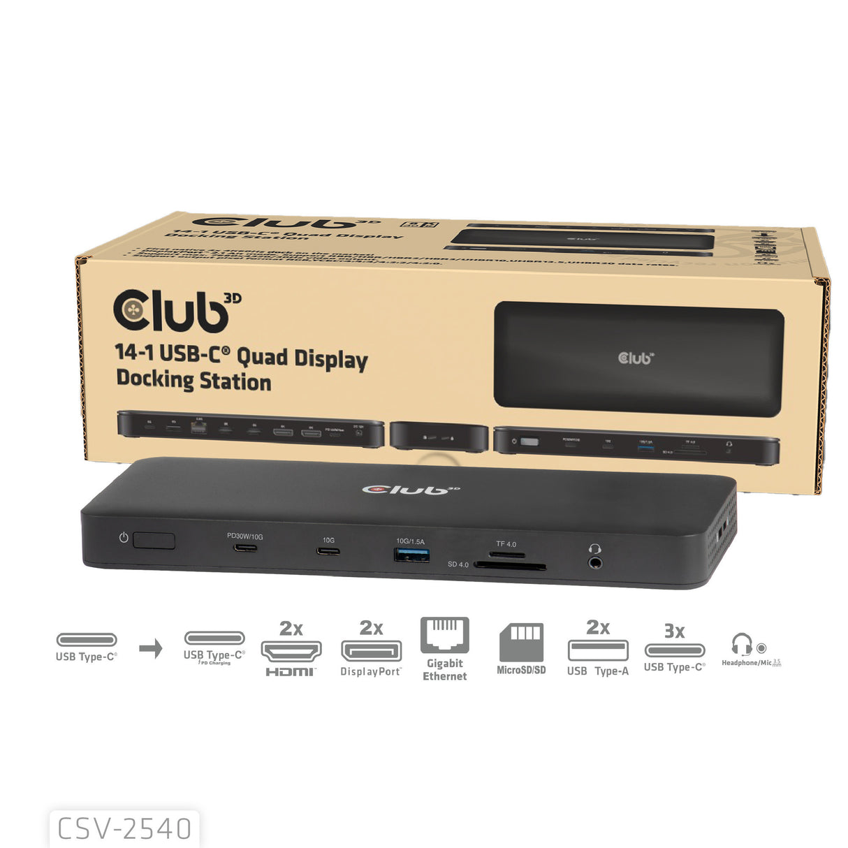 Club 3D 14-1 USB-C Quad Display dockingstation (sort)