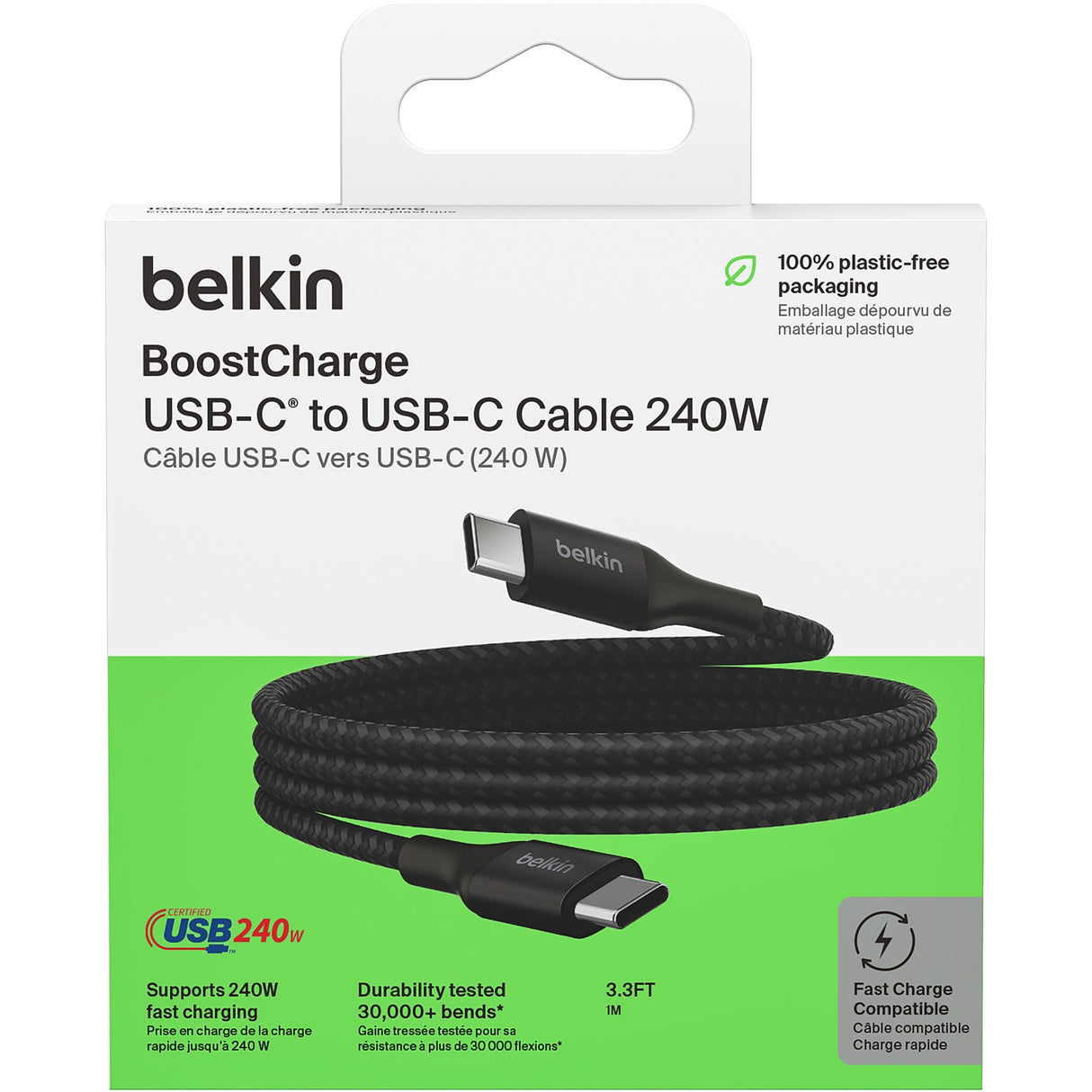 Belkin boost charge USB-C > USB-C-kabel (sort, 1 meter, 240 W)