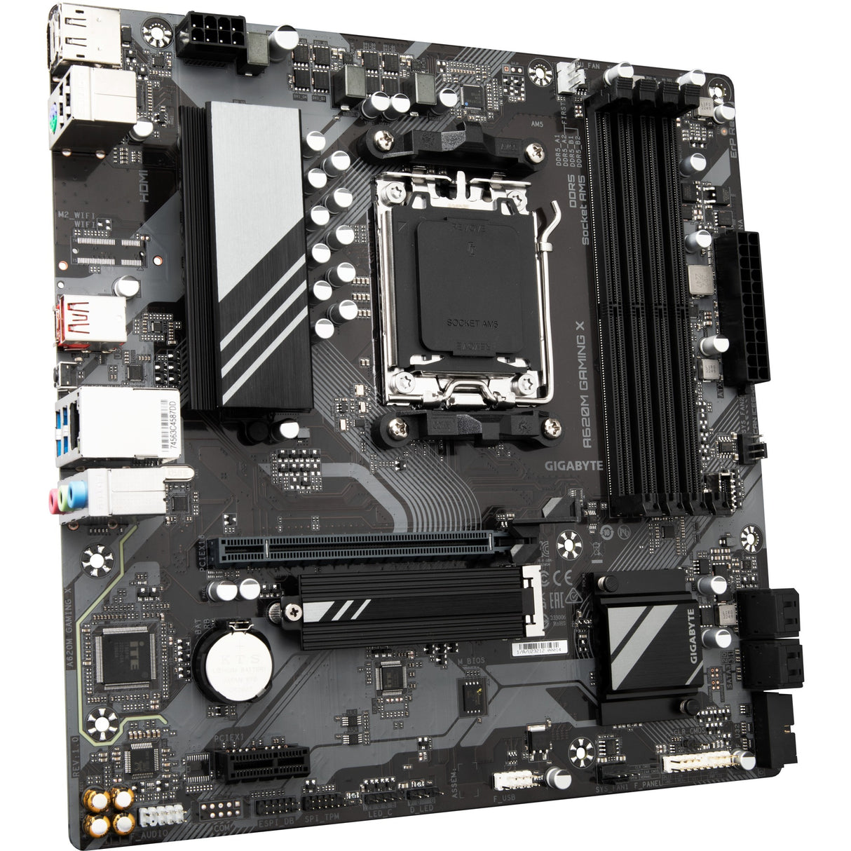 Gigabyte a620m gaming x (rev. 1.0) socket am5 bundkort (sort grå, raid, gb-lan, lyd, µatx)