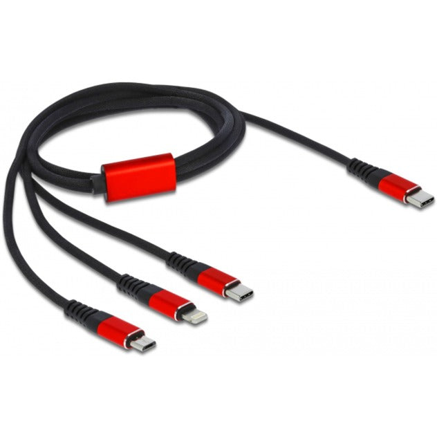Delock USB-opladningskabel 3-i-1 USB-C til Lightning + Micro USB + USB-C (sort rød, 1 meter)
