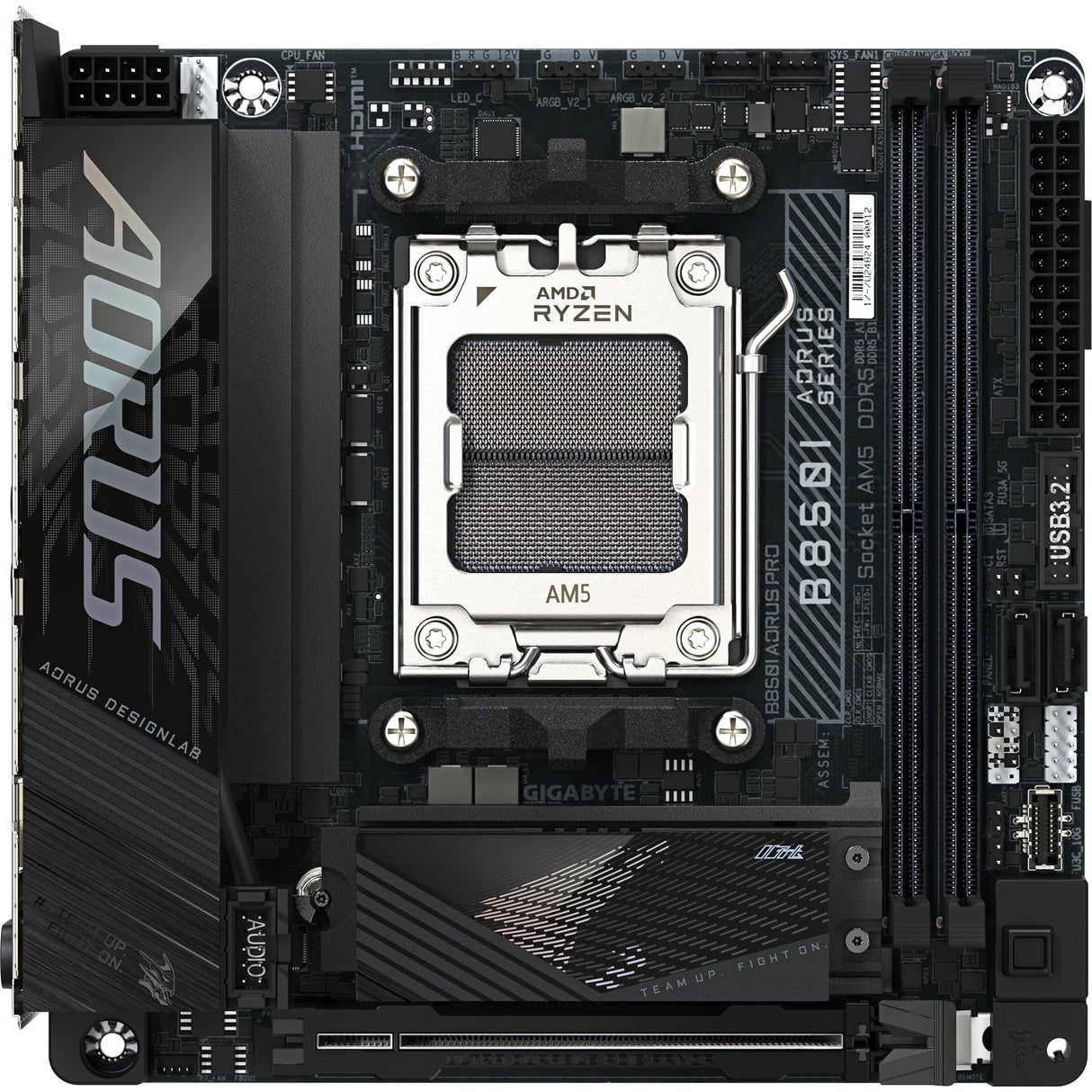 Gigabyte B850i Aorus Pro Socket AM5 bundkort (sort, RAID, 2,5 GB-LAN, Wi-Fi 7, BT, lyd, Mini-ITX)