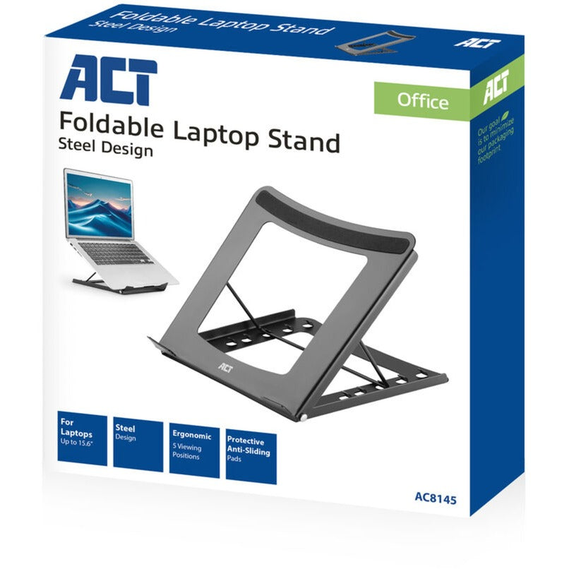 Act connectivity laptop stativ, foldbar, højdejusterbar i 5 positioner (sort)