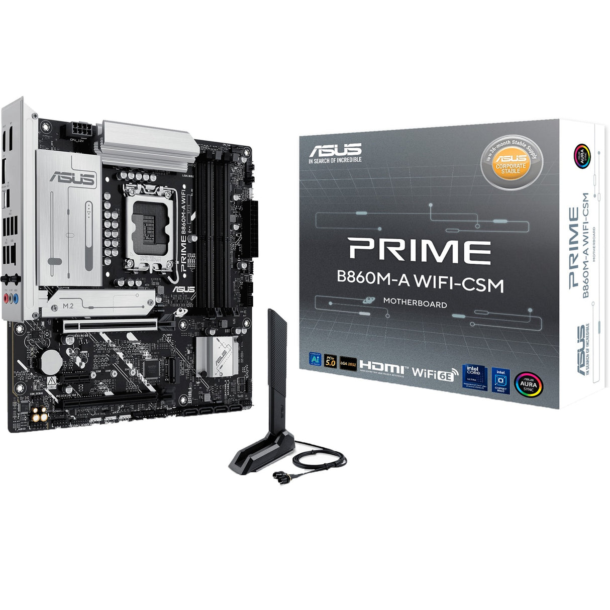 Asus Prime B860M-A WiFi Socket 1851 bundkort (RAID, 2,5 GB-LAN, WiFi 6e, BT, lyd, µATX)