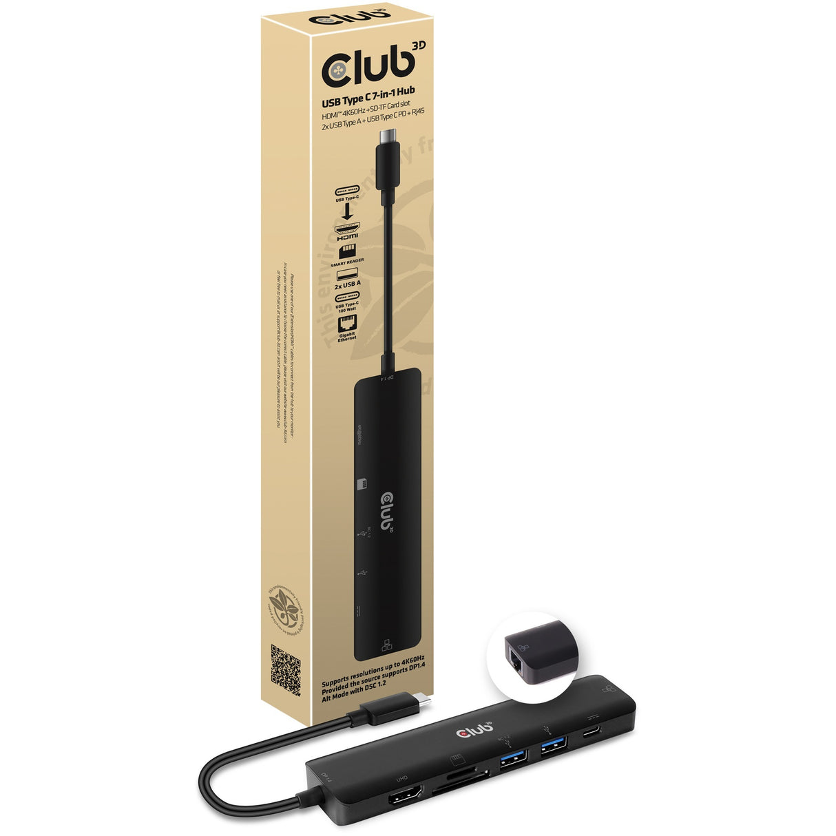 Club 3D CSV-1592 USB Type C 7-i-1 Hub-dockingstation (sort)