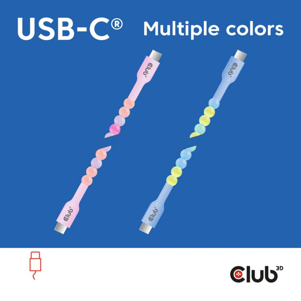 Club 3D USB-C perlekabel pink, 2 meter kabel (pink)