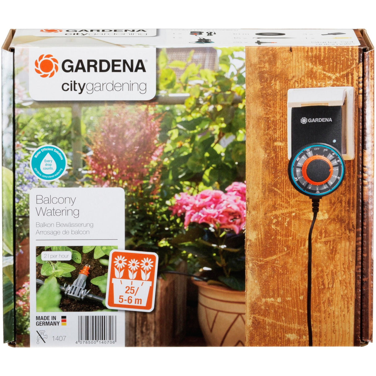 Gardena sæt til fuldautomatisk vandingscomputer med blomsterkasse (grå sort, 1407-20)