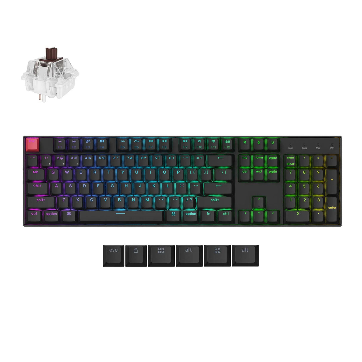 Keychron k10x-b3 rgb mekanisk tastatur (sort, us-layout (qwerty), super brun, 100%, rgb, cherry double-shot pbt keycaps, bluetooth usb-c)