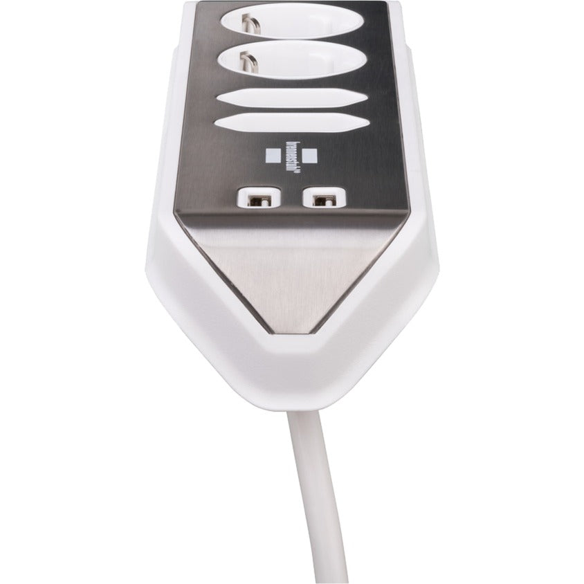 Brennerstuhl ®estilo hjørne tilslutningsboks med USB-opladningsfunktion 4-vejs 2x beskyttelsesstik 2x euro sølv hvid