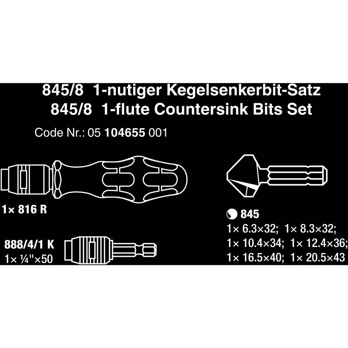 Wera 845 8 forsænket bit sæt, 8-delt bit sæt (sort grøn)