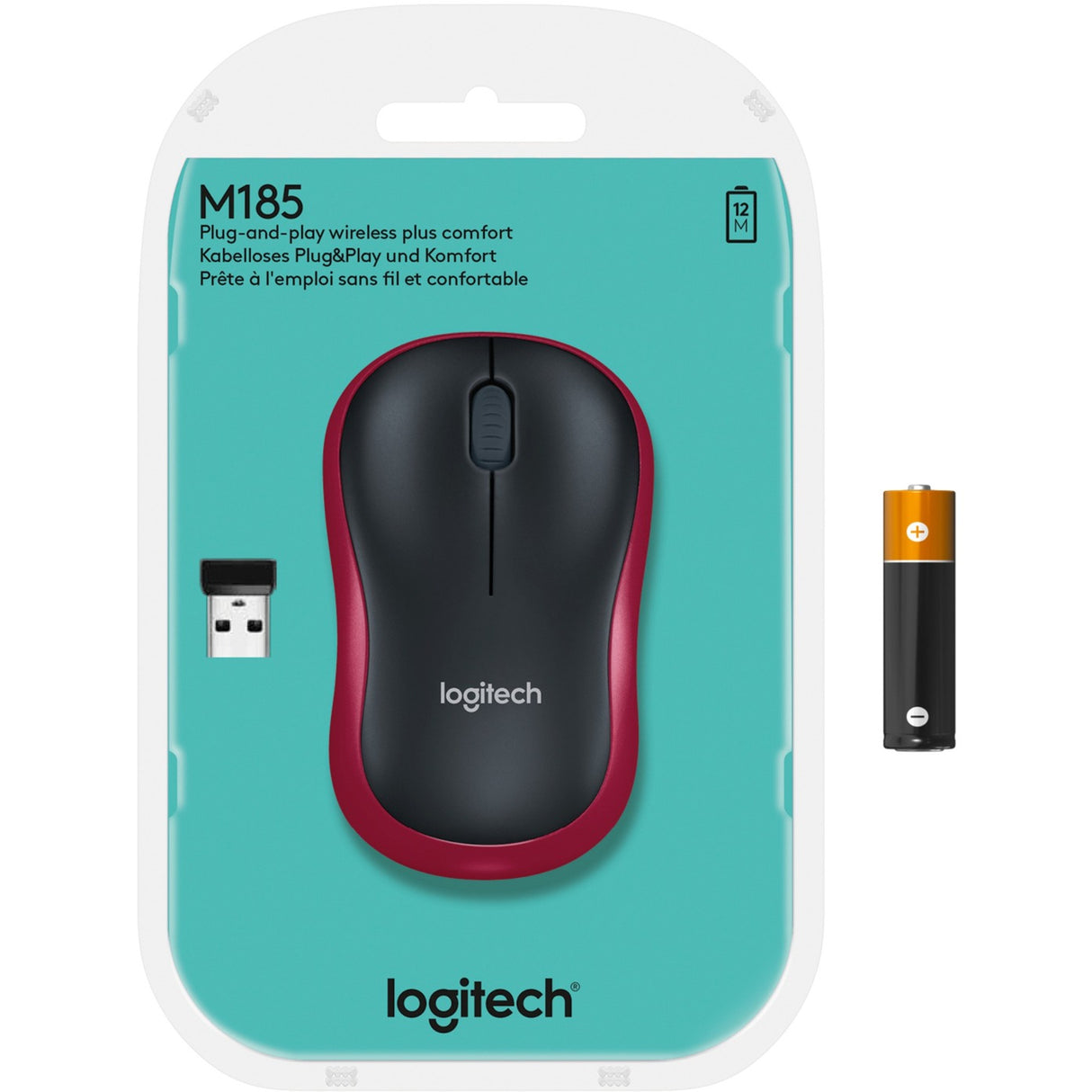 Logitech trådløs mus m185 (rød, detail)
