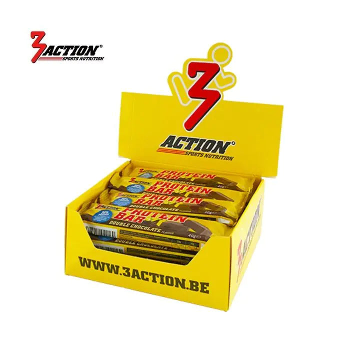 3action proteinbar dobbelt chokolade 40 gram - udstillingsæske 20 stykker - 1202030021