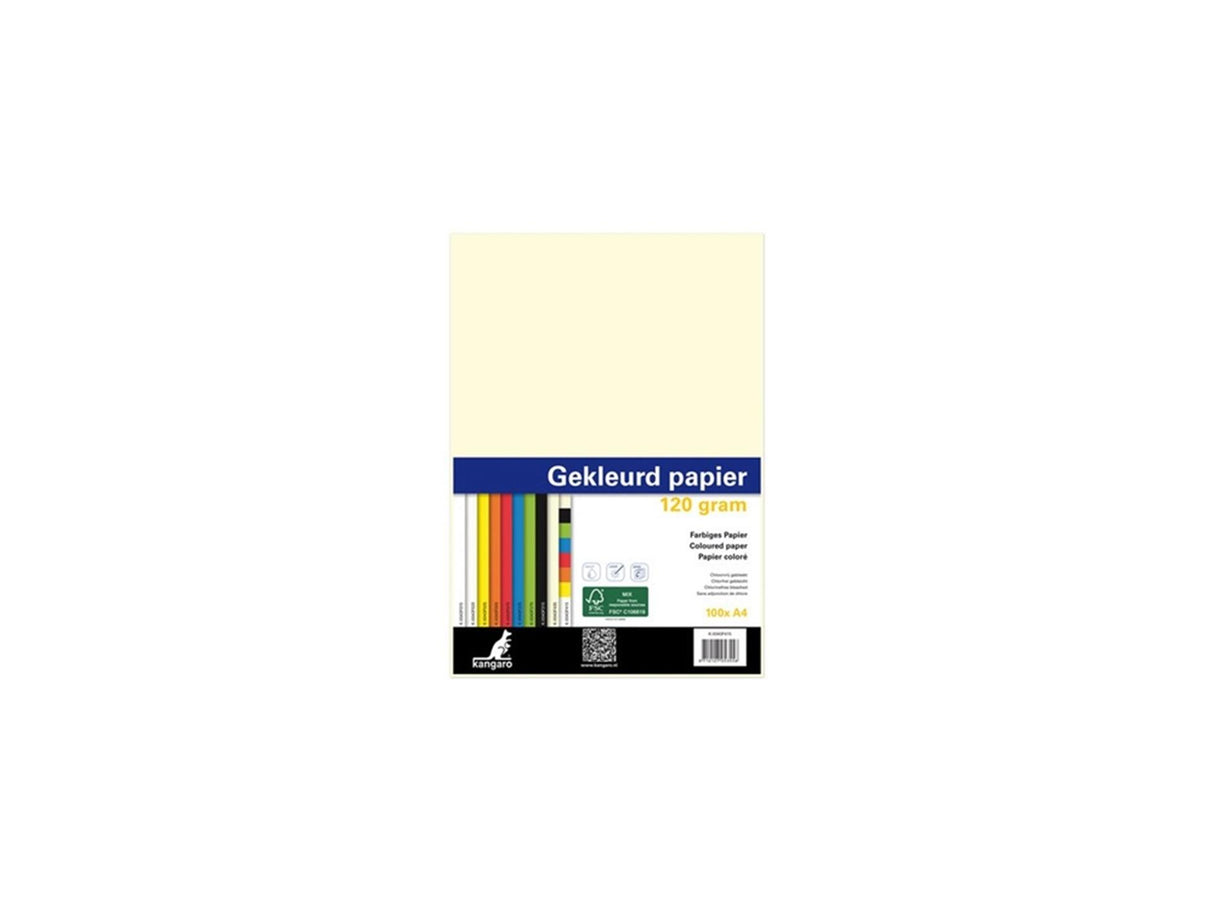 Kangaro papir - a4 - 120 gram fsc - pakke 100 ark - cremehvid