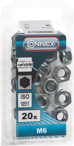 Connex låsemøtrik med nylonring m6 20stk vz - ky4260006