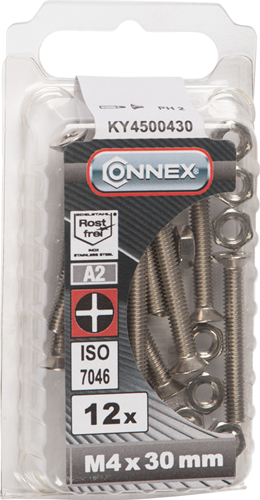 Connex metal skrue vz-k m4x30 12stk a2 - ky4500430