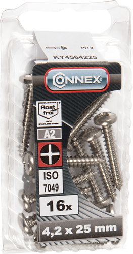 Connex metalpladeskrue pank 4,2x25 16stk a2 - ky4564225