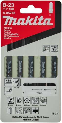 Makita tilbehør stiksavklinge b23 - t118b | 5 styk - a-85743