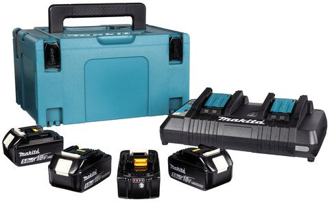 Makita tilbehør 18v li-ion batteri startsæt 197626-8 (4x bl1850b 5.0ah) + duo oplader dc18rd i mbox - 197626-8