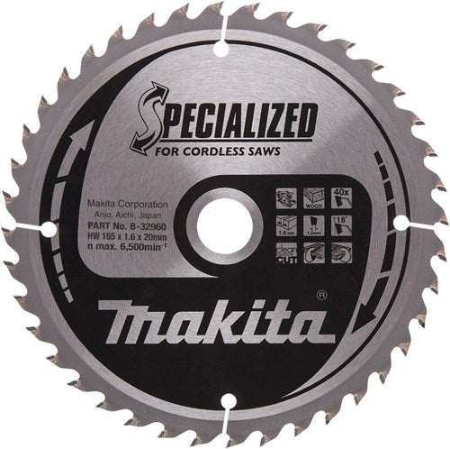 Makita tilbehør rundsavklinge | træ | 165x20x1,6 40t 18g - b-32960