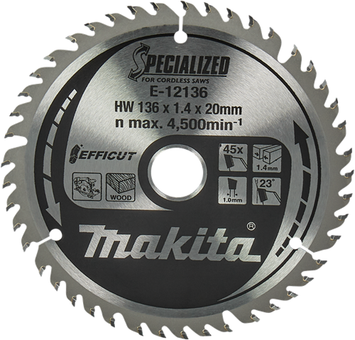 Makita tilbehør makita rundsavklinge til træ | effektiv | ø 136mm akselhul 20mm 45t - e-12136
