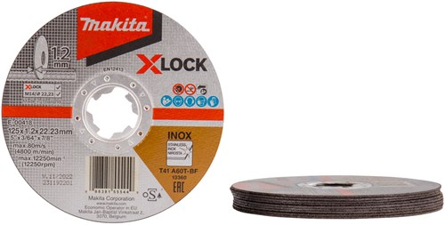 Makita tilbehør e-00418 | skæreskive | x-lås | 125x1,2x22,23 mm | rustfrit stål | 10 stk - e-00418