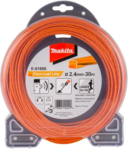Makita tilbehør Makita klippelinje fireblads orange 30 m ø 2,4 mm - e-01806