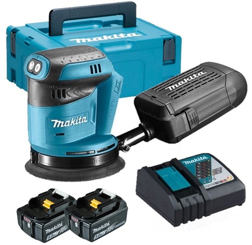 Makita dbo180rtj | lxt batteri excentersliber 18v 125mm i mbox (2x 5.0ah batteri + dc18rc hurtigoplader) - dbo180rtj
