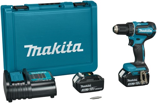 Makita ddf485sfe 18 v bore-/skruetrækker børsteløst 3,0 ah batteri (2 stk), oplader, i kuffert