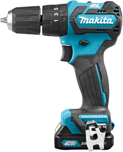 Makita hp332dsaj 10,8v slagbore-/skruetrækker 2,0 ah batteri (2 stk), oplader, mbox - hp332dsaj