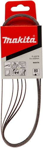 Makita tilbehør makita p-43278 slibebånd rød - slibebånd powerfil - slibebåndssliber - k80 - 9 x 533mm (5 stk)