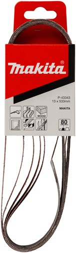 Makita tilbehør makita p-43343 slibebånd rød - slibebånd powerfil - slibebåndssliber - k80 - 13 x 533mm (5 stk)