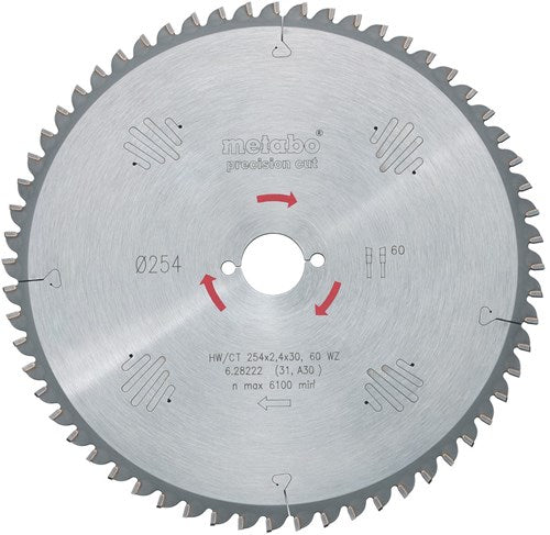 Metabo accessoires cirkelzaagblad hw ct ø 254x30, 60 wz - 628222000