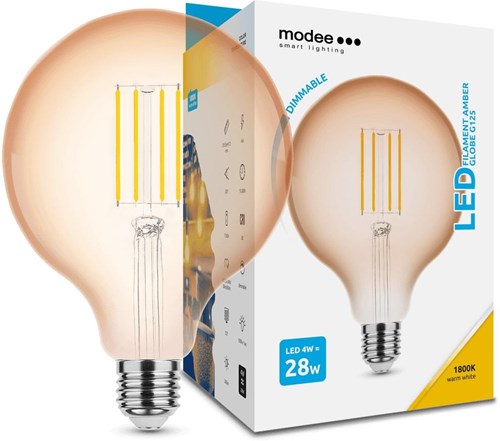 Modee LED Globe G125 E27 4-28W 1800K Filament Amber Dæmpbar - LED7490