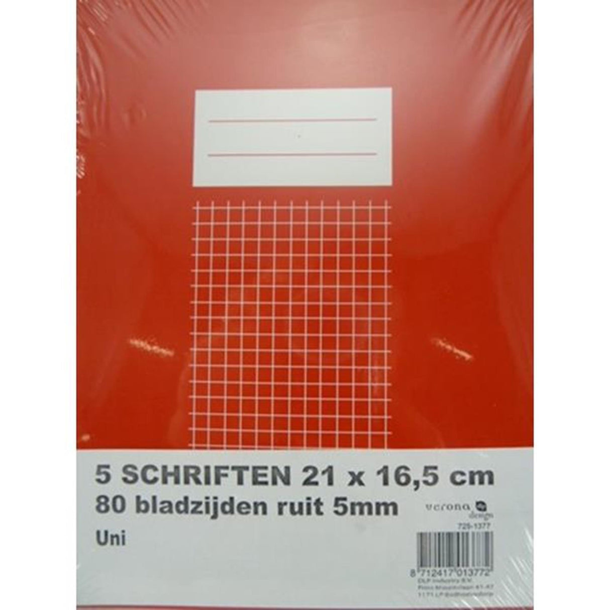 Verona pakke med 5 notesbøger 21x16,5 cm diamant 5mm uni farver: rød, blå, sort