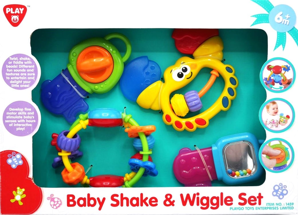 Playgo baby shake and wiggle 4-delt sæt med forskellige lyde