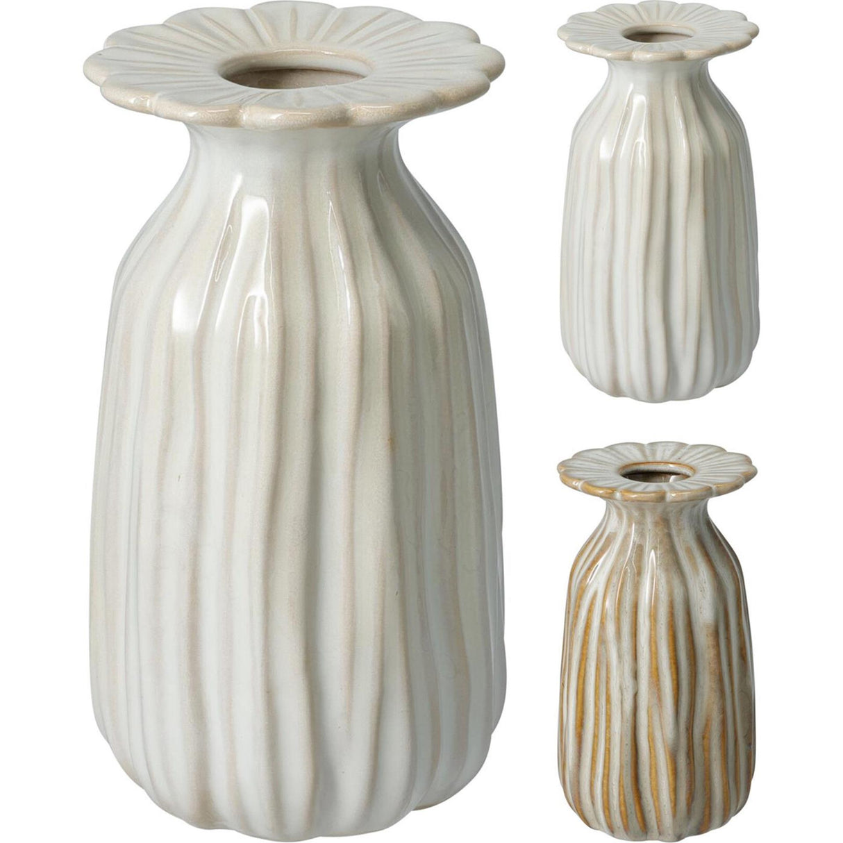 Home styling vaas crã¨me 14cm ribbel bloemenvaas