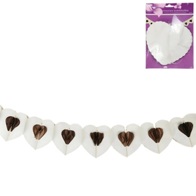 Garland hjerte papir creme 4 m | 24 stk