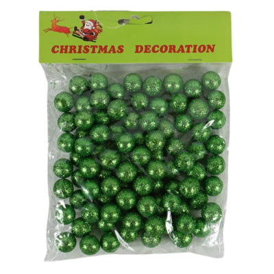 Julepynt glitterkugle grøn 1,5 cm | 48 stk