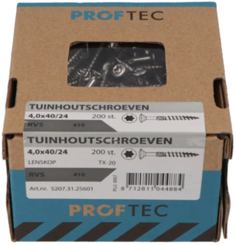 Proftec have træskrue rustfrit stål-410 lk + skærepunkt torx tx20 4.0x40 24 | 200 styk - 5207.31.25601