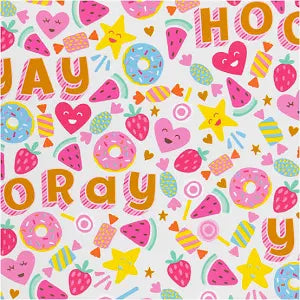 Creativ company indpakningspapir, slik, frugt og donuts, b: 50 cm, 80 gr, 5 m 1 rulle