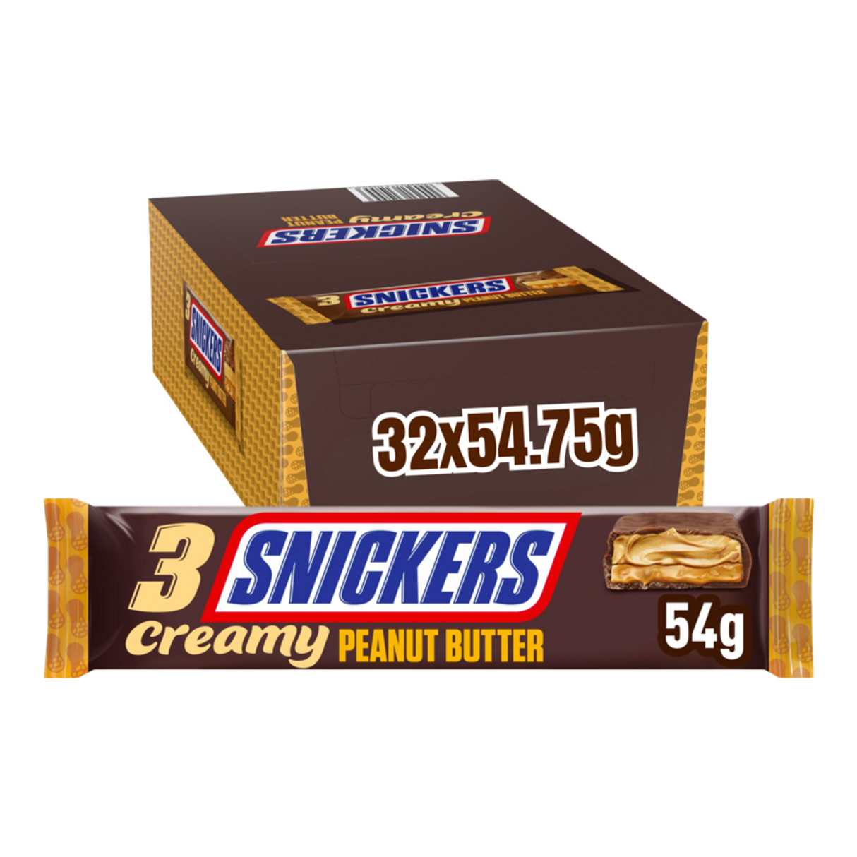 Snickers cremet jordnøddesmør 3-pak (32x 54,75gr)