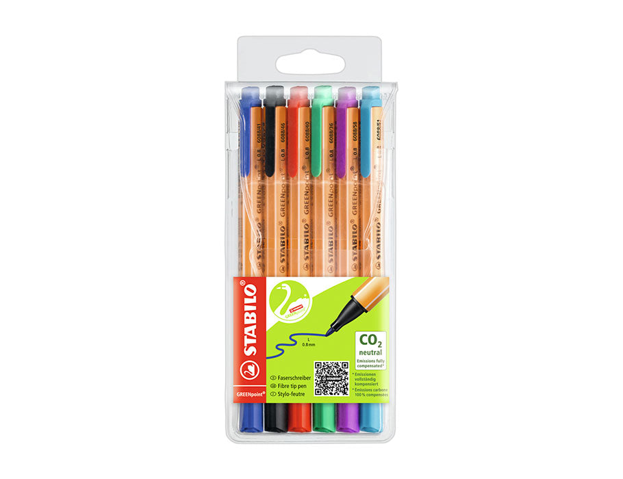 Stabilo fineliners - greenpoint - sæt med 6 stk
